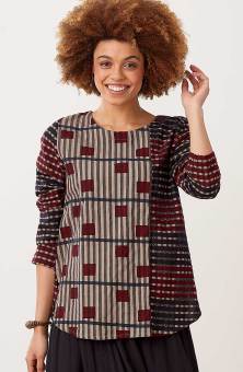 Divya Long-Sleeve Popover Top - Oat/Multi