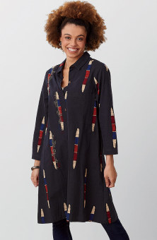 Nahila A-Line Buttondown Long Shirt - Black/Multi