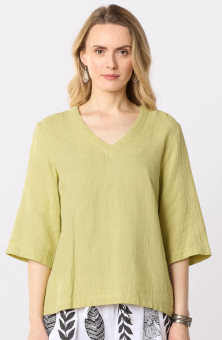 Kochi Double Gauze V-Neck Top - Kiwi