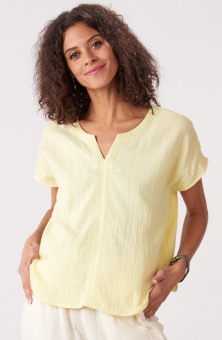 Isha Double Gauze Notch-Neck Top - Lime soda