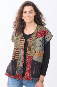 Navya Reversible Quilted Upcycled Patchwork Vest - Chindi/Multi