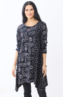 Daneen Cotton Jersey Handkerchief Hem Tunic - Black