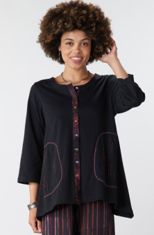 Maneela Cotton Jersey Swing Cardigan - Black/Chindi