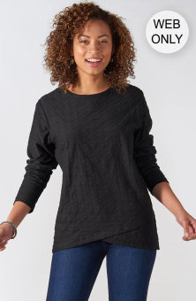 Sherna Textured Knit Long-Sleeve Tee - Black