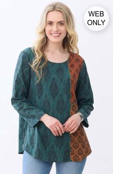 Product Image of Divya Long-Sleeve Popover Top - Dusty teal/Multi