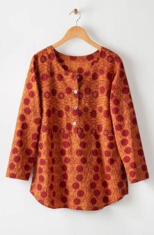 Divya Long-Sleeve Popover Button Top - Honey/Multi