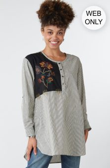 Product Image of Krisha Long-Sleeve Embroidered Henley Tunic - Natural/Black