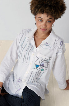 Savani Organic Cotton Embroidered Sampler Shirt - White/Multi