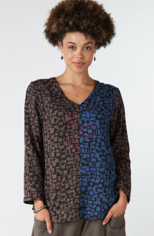 V-Neck Divya Popover Top - Fossil/Marine