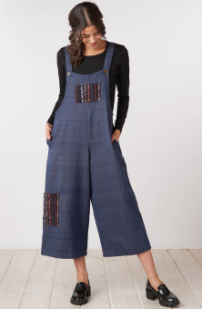 Recycled Yarn Deepti Cropped Overalls - Dark denim/Chindi