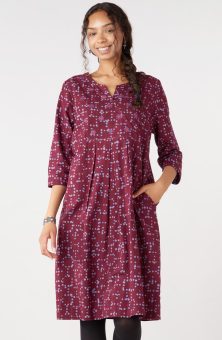 Nalika 3/4-Sleeve Notch-Neck Cotton Dress - Radicchio/Periwinkle