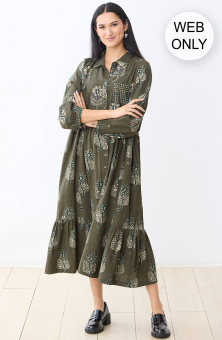 Product Image of Kashmira Button-Front Maxi Shirt Dress - Fossil/Multi