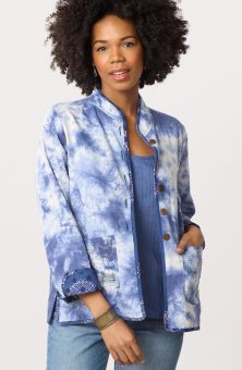 Product Image of Anandi Reversible Band Collar Jacket - Tranquil Blue/Shibori