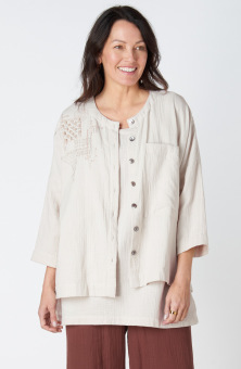 Rishra Cotton Double Gauze Embroidered Jacket - Fleur de sel