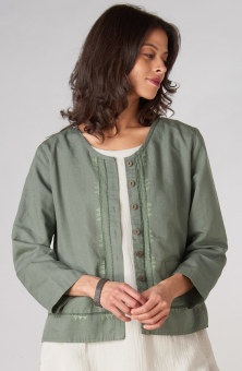 Harini Linen Cotton Boxy Jacket - Herb