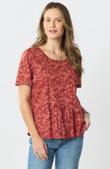 Naina Cotton Jersey Batik Print Tee - Fire red