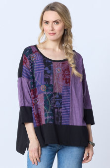 Nasima Upcycled Patchwork Oversized Boxy Tee - Bright violet/Chindi