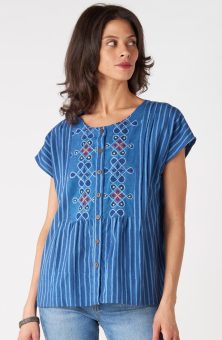 Shalu Cap Sleeve Buttondown Top - Tranquil blue
