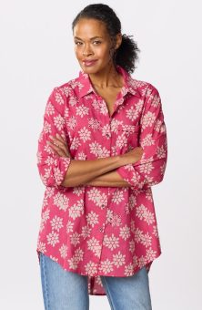 Aashna High-Low Hem Buttondown Shirt - Berry/Natural