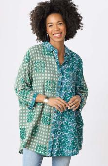 Mandvi Buttondown Oversized Shirt - Dusty teal/Multi