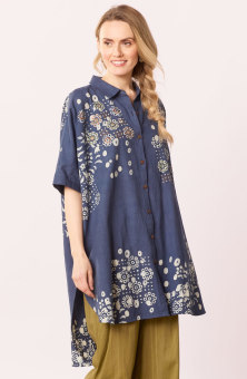 Hanifa High-Low Hem Big Shirt - Tranquil blue