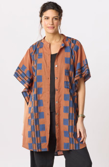 Anika Band Collar Kaftan Shirt - Honey/Navy