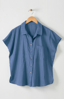 Adira Lightweight Cap-Sleeve Shirt - Tranquil blue