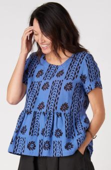 Misba Double Gauze Peplum Top - Lively blue/Black