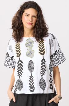 Shalini Organic Cotton Popover Boxy Top - White/Black