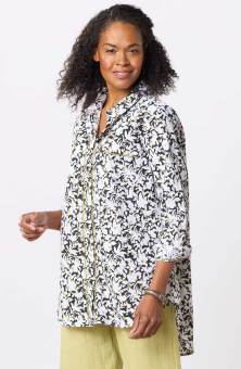 Aashna Organic Cotton High-Low Hem Buttondown Shirt - White/Black