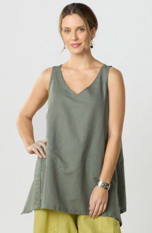 Vashi Linen Cotton Handkerchief Hem Tank - Herb