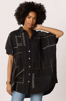 Mandvi Organic Cotton Oversized Sampler Shirt - Black