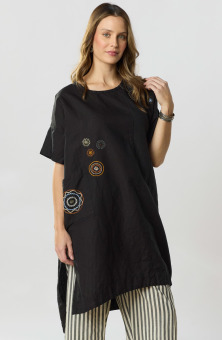 Bhadra Linen Cotton Side Slit Tunic - Black