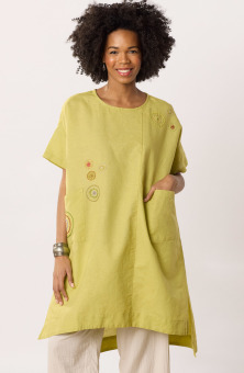 Bhadra Linen Cotton Side Slit Tunic - Citrus green