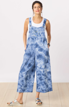 Deepti Cotton Twill Tie-Dye Cropped Overalls - Tranquil Blue