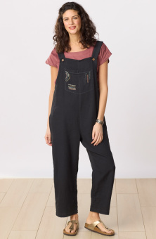 Roshni Cotton Double Gauze Overalls - Black