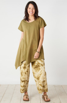 Kesari Cotton Twill Tie-Dye Pull-On Crop Pant - Algae green Shibori