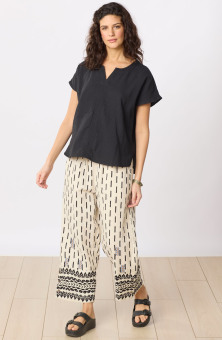 Kesari Cotton Double Gauze Crop Pant - Natural/Black