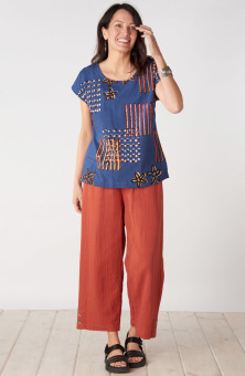 Kesari Cotton Double Gauze Crop Pant - Fire red