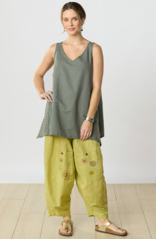 Field Linen Cotton Pull-On Lantern-Leg Pant - Citrus green