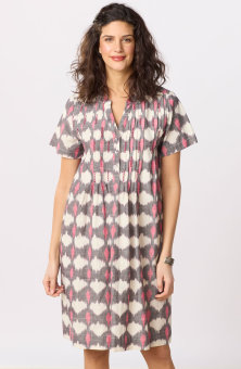 Anvita Short-Sleeve Pleated Shirtdress - Natural/Pink/Grey