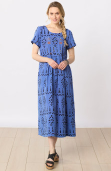 Geethali Cotton Double Gauze Scoop-Neck Maxi Dress - Lively blue/Black