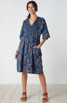 Malashri Mixed Print Knee-Length Dress - Indigo/Multi