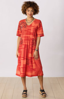 Geethali V-Neck Knee-Length Dress - Light vermillion