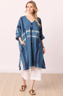 Anjuna Roll-Sleeve V-Neck Kaftan - Cornflower