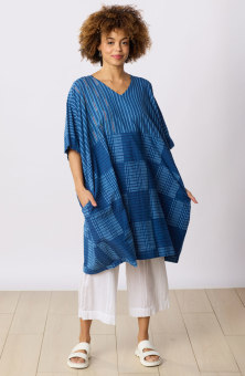 Irla Block Print V-Neck Kaftan Dress - Tranquil blue