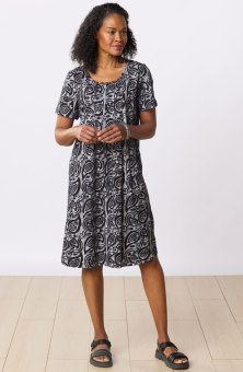 Naina Batik Print Scoop-Neck Cotton Jersey Dress - Black/Natural