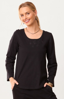 Maira Long-Sleeve Cotton Jersey Tee - Black