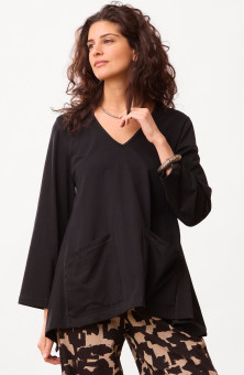 Asma Soft Handkerchief Hem Knit Top - Black