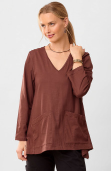 Asma Soft Handkerchief Hem Knit Top - Redwood